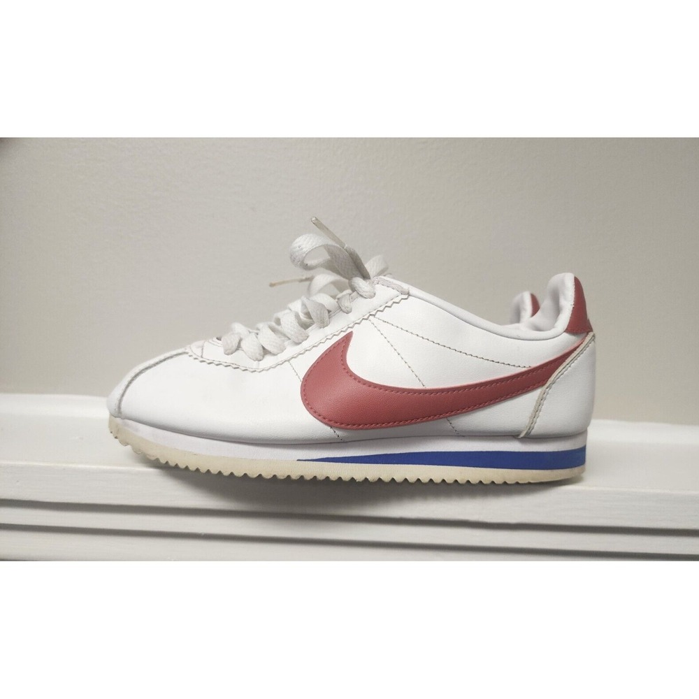Nike Cortez Basic Leather Sneaker Shoe Size 6 Retro White Red Logo  Forest Gump